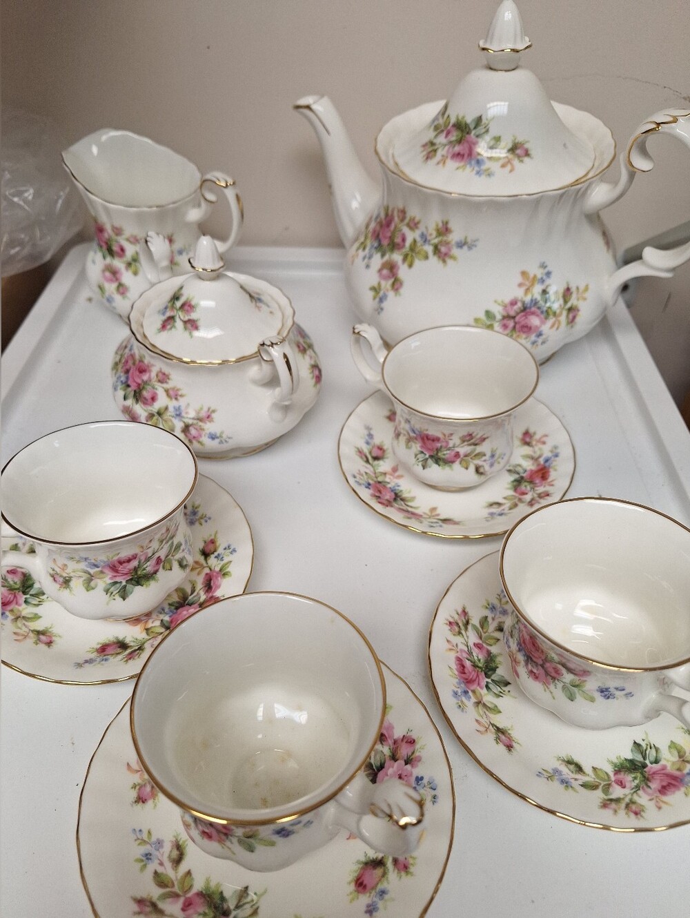 Royal Albert Cream and Pink Floral Porcelain Tea Set